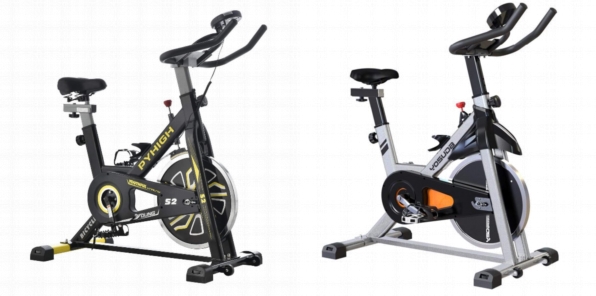Side by side comparison of PYHIGH Indoor Cycling Bike and YOSUDA Indoor Cycling Bike.