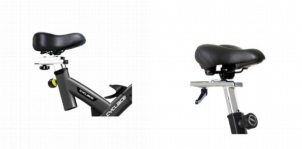 Seats of Cyclace Exercise Bike and JOROTO Belt Drive Indoor Cycling Bike.