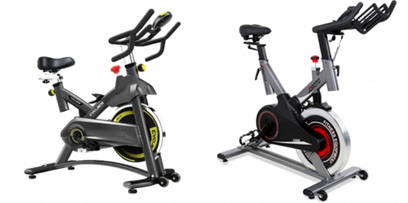 Side by side comparison of Cyclace Exercise Bike and JOROTO Belt Drive Indoor Cycling Bike.