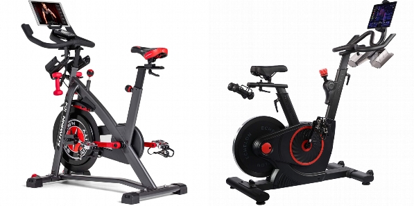 Side by side comparison of Schwinn IC4 Indoor Cycling Bike and Echelon EX5 Smart Connect Bike.